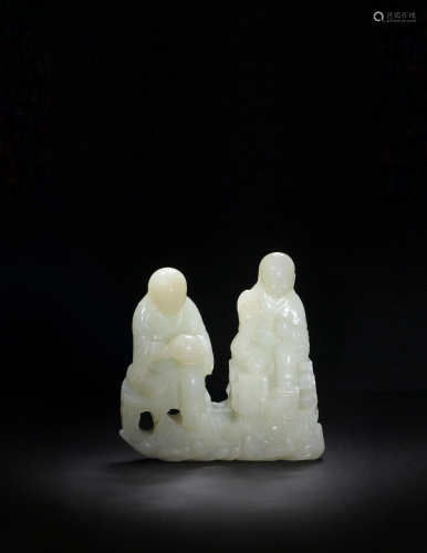Chinese White Jade Carved Hehe Erxian Statue, 18th
