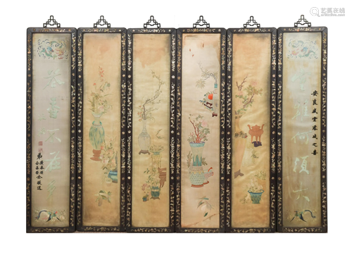 Chinese 6-Panel Embroideries, 19th Century