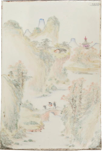 Chinese Famille Rose Landscape Plaque, 19th Century