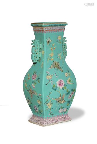 Chinese Turquoise Famille Rose Vase, Republic