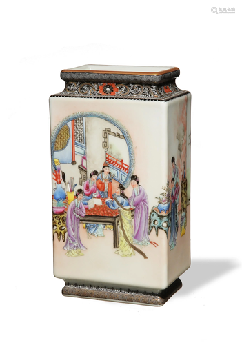 Chinese Famille Rose Square Vase, Republic