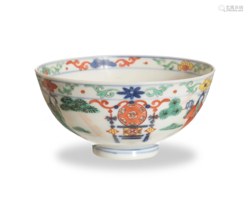 Chinese Wucai Bowl, Wanli Mark but 19th Century