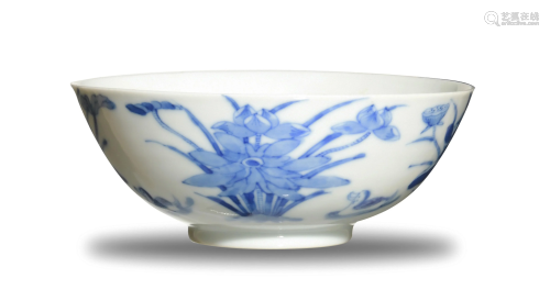 Chinese Blue and White Bowl with Mandarin Ducks,