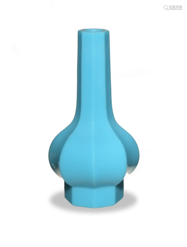Chinese Octagonal Blue Glass Vase, Qianlong
