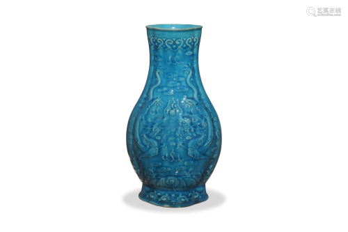 Chinese Blue Glazed Dragon Vase, 19th Century