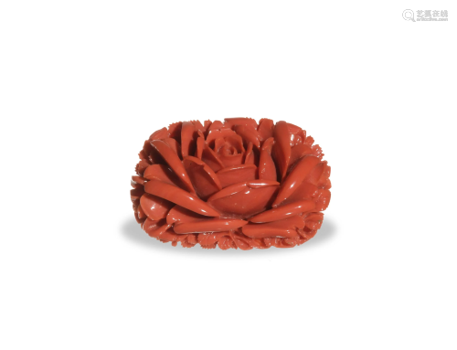 Chinese Coral Carving of a Rose, Republic