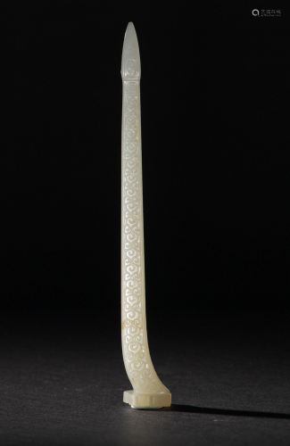 Chinese White Jade Hair Pin, 18th Century or Earlier