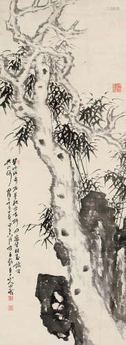田痴 1894年作 三君子图 立轴 设色绢本