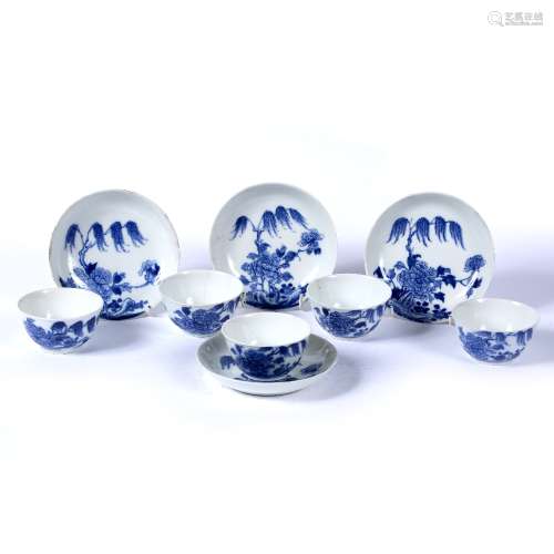 Group of five blue and white tea bowls Chinese, 19th Century decorated to the body depicting a