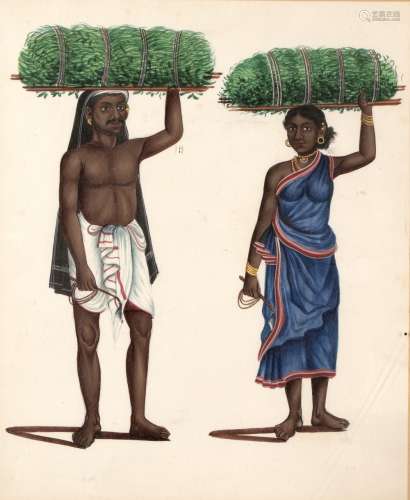 Company School painting Travancore, South Indian, 19th Century watercolour on paper, depicting two