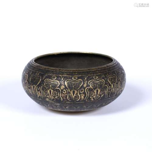 Bronze bowl Persian, 19th Century decorated to the body with repeating palmette motifs, 12cm across