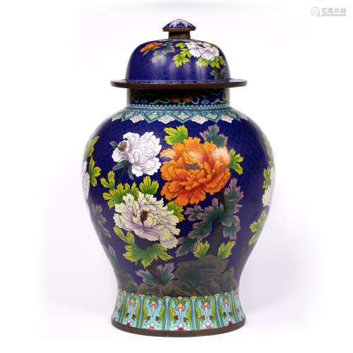 Cloisonne vase and cover Chinese decorated to the body with birds and flowers, 51cm high