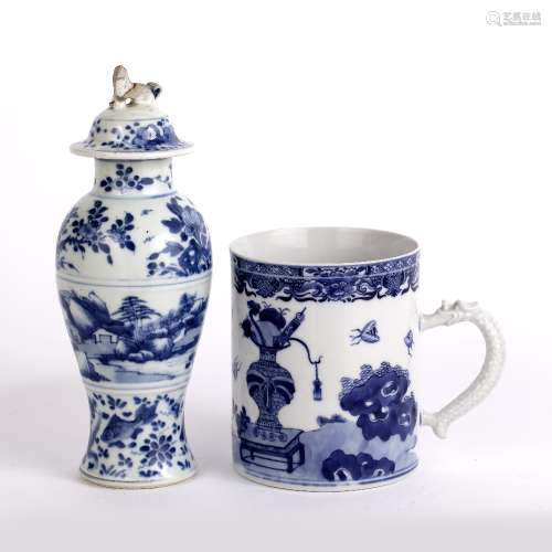 Blue and white vase Chinese, 19th Century decorated to the body with a central band depicting a