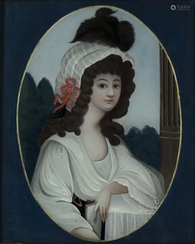 Mirror glass painting Chinese, early 19th Century depicting a European lady subject, in original