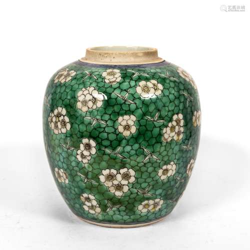 Ginger jar Chinese, 19th/20th Century in cracked ice decoration on green ground, with four character