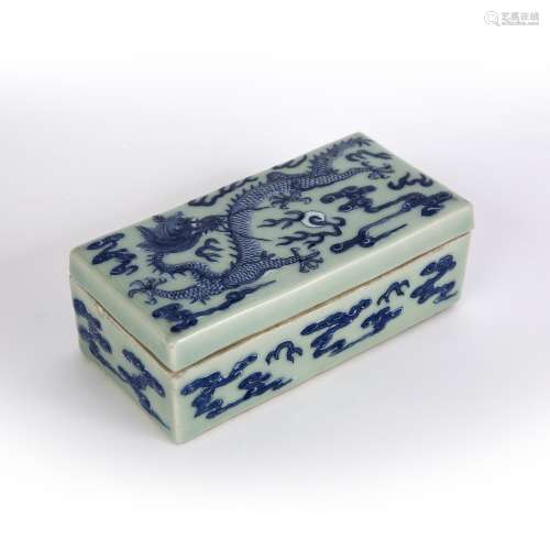 Celadon pen box Chinese, 19th Century decorated the lid with a five clawed dragon in flight, the