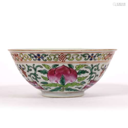 Peach blossom bowl Chinese decorated in white ground, with plums and foliate splays, 7cm high x 16.