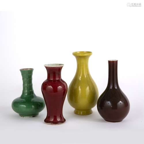 Four monochrome glazed vases Chinese, 18th/19th Century comprising of a yellow crackle ware vase,