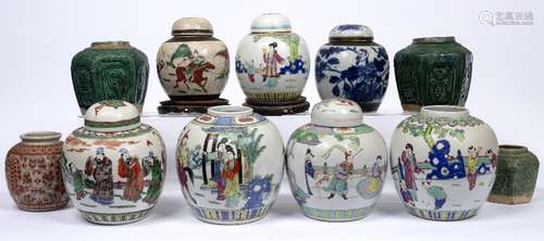 Group of ginger jars Chinese, 19th/20th Century including famille rose, blue and white and