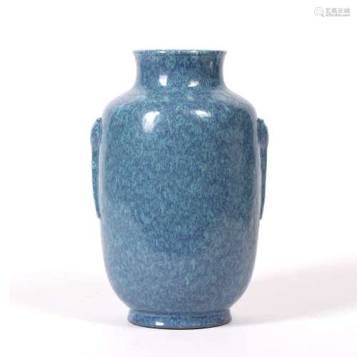 Robins egg glaze vase Chinese, 20th Century the sides with two moulded depicting vases imitating