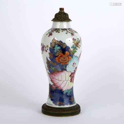 Tobacco leaf vase Chinese, 18th Century of baluster form, with pink and blue flowers, later