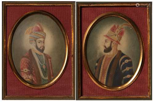 Pair of framed miniatures Indian depicting figures in regalia, in wooden frames 8cm x 6cm (not