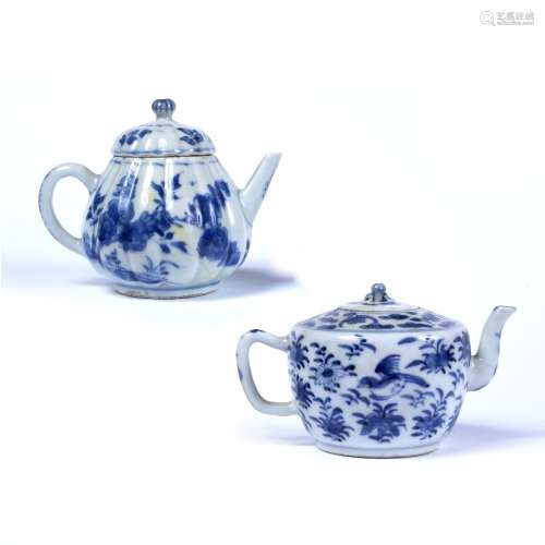 Two blue and white teapots Chinese, 17th Century the first of ribbed form decorated to the body with