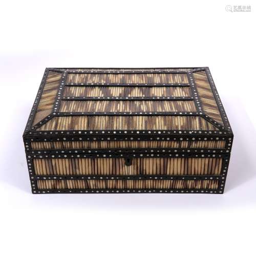 Porcupine quill work box Indian, 19th Century the inside of the lid inlaid in bone with two