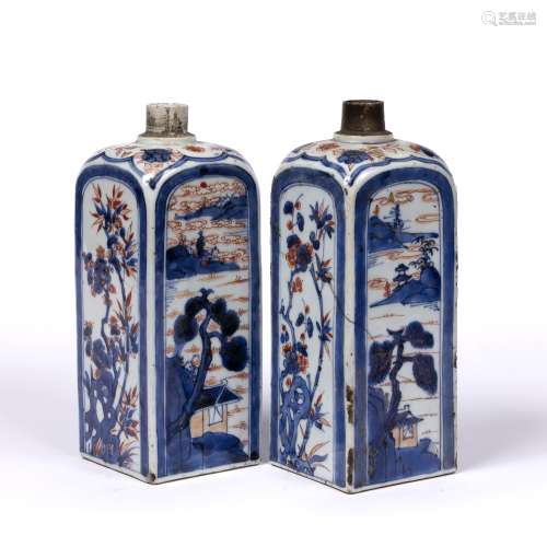 Pair of square export bottle vases Chinese, 18th/19th Century set in four panels with two