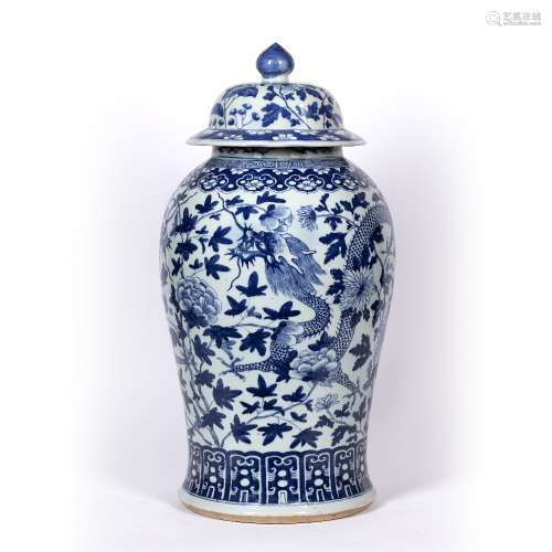 Blue and white baluster vase Chinese, 19th Century decorated to the body with dragons and leafy