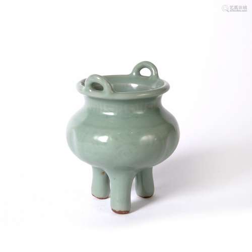 Longquan celadon censer Chinese, 19th Century supported by three squat feet, with Greek key motif
