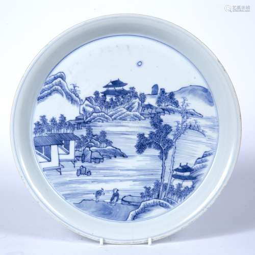 Blue and white dish Chinese, Transitional period circa 1640 decorated to the interior in the '