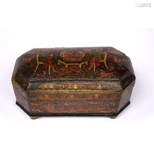 Kashmiri lacquer box Indian decorated in polychrome colours, the top and sides depicting a deity