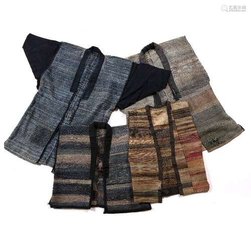 Four farmer and fishermen coats and vests Japanese, Edo - Meiji period Boro Noragi, Sashiko,