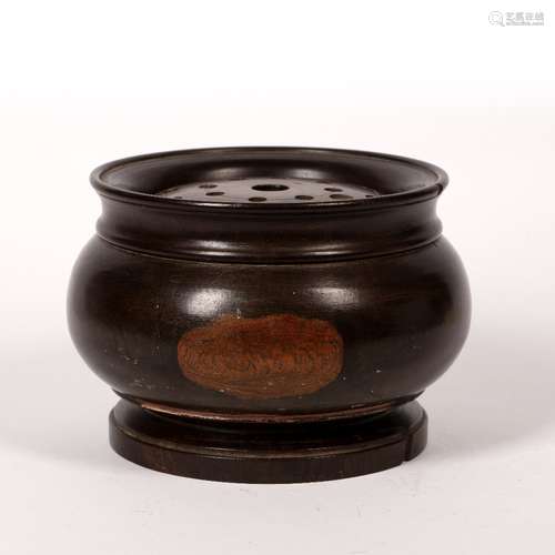 Hardwood incense burner Chinese 14cm high, 18cm across