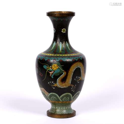 Cloisonne black ground vase Chinese, early 20th Century decorated with a dragon , 28cm high