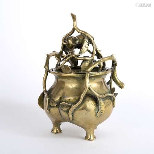 Brass pomegranate shaped censer Chinese, 19th Century shaped as the fruit, with a detachable