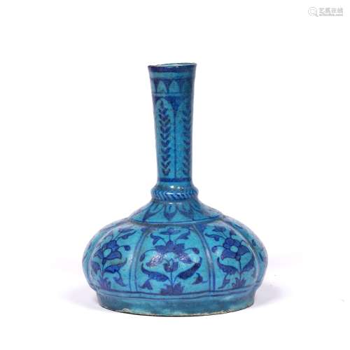 Persian turquoise vase Iran the body set with bands of flowers, 18cm high