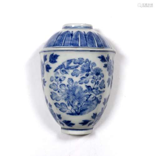Blue and white porcelain wall pocket Chinese, late 19th Century having a palmette painted rim and