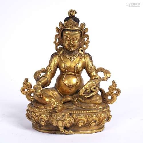 Gilt bronze figure of Amitayus Chinese, 18th Century cast seated on a lotus base, the figure holding