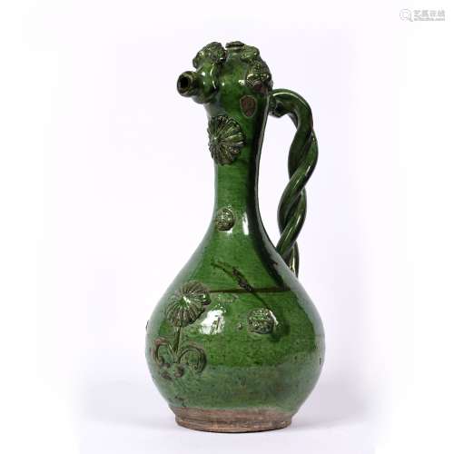 Cannakkale pottery vase Turkish, 19th Century with green glaze, 39cm high