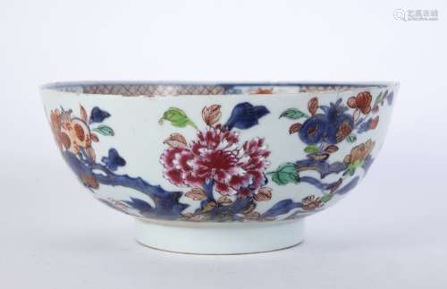 Export Imari bowl Chinese, 18th Century with peonies, chrysanthemums and fence designs, 23.5cm