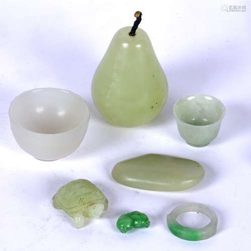 Mutton fat jade sleeve or table weight Chinese carved as a pear with twisted wire and a hard stone