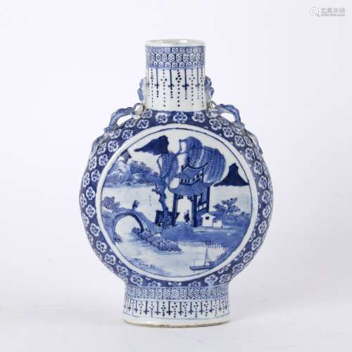 Blue and white moon vase Chinese, 19th Century each side painted with a river landscape, 26cm high