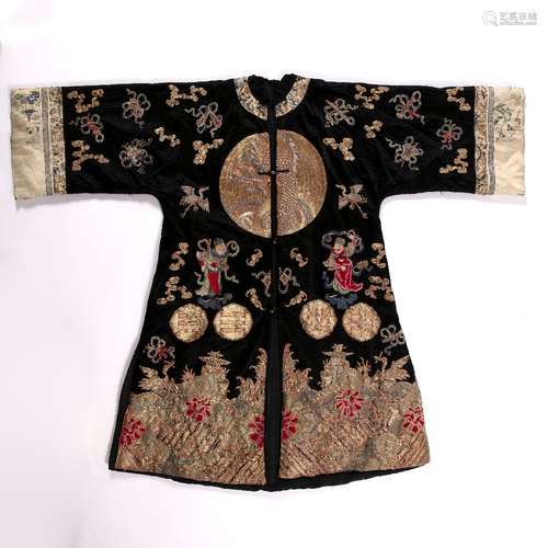 Daoist (Taoist) priest's silk ceremonial robe Chinese, 19th Century the black ground minutely