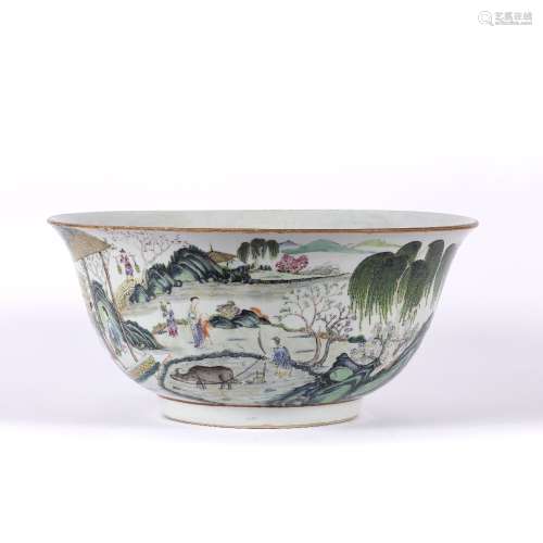 Large porcelain punch bowl Chinese, 19th Century painted in the famille verte palette with a