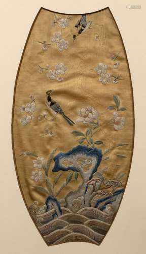 Imperial fabric sleeve Chinese, 19th Century embroidered with birds in flight above a river,