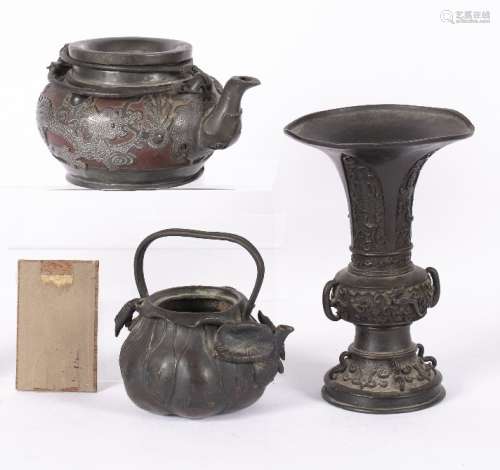 Group of pieces Chinese, 19th Century to include two bronze archaic vases, 21cm and 22cm, two