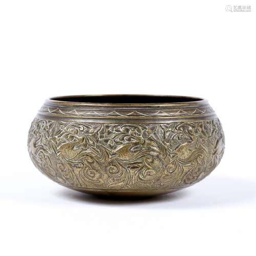 Begging and singing bowl Ceylonese, 19th Century or earlier cast in bronze with decoration of