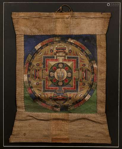 Mandala of Aalokitesvara (Chenrezig) Tibetan 17th/early 19th Century paint and gold leaf on cloth,